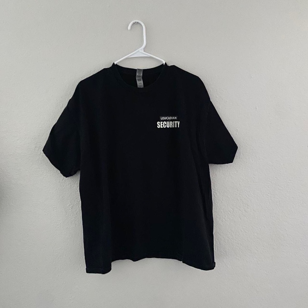 Men’s grunge vintage y2k black short sleeve Leucadian Encinitas Security shirt